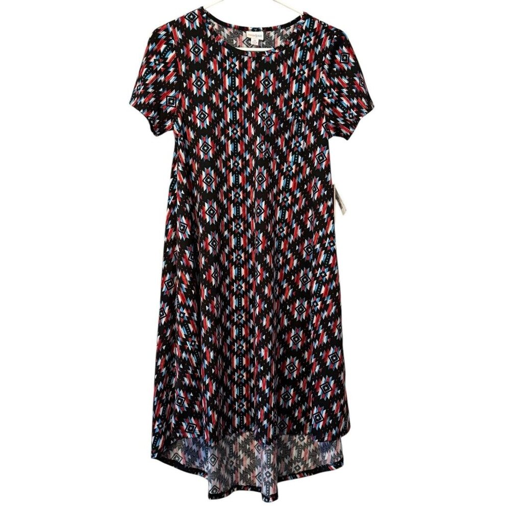 LuLaRoe Carly Hi-Lo Dress Colorful Geometric Pattern Size XS Loungewear NWT